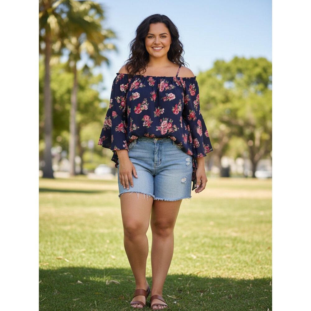 Almost Famous Boho Floral Off the Shoulder Bell Sleeve Top - XL